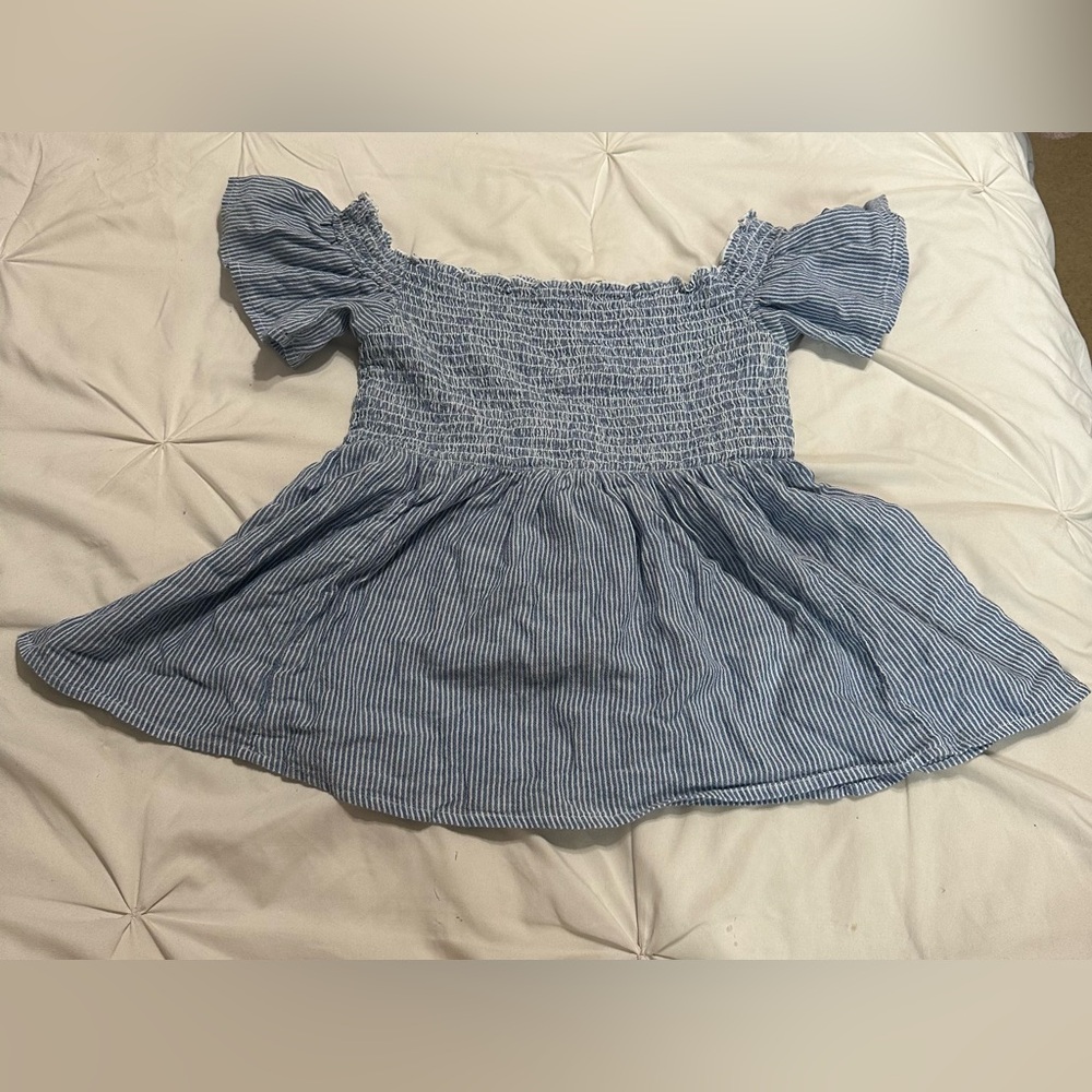 American Eagle Blue Striped Off-Shoulder Top